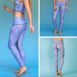 Teeki Leggings Starbird Blue Stripes Style L Pilates Yoga Antimicrobial Packable